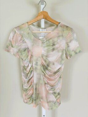 NWT Collina Strada Mesh Floral Ruched Tee - Large
